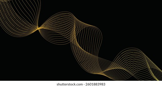 Abstract digital sound wave equalizer particle lines with red, purple, blue gradient on dark background. Design element for music, futuristic technology science decoration. EPS10 vector illustration.