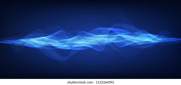 Abstract Digital Sound Wave Low and Hight richter scale with Circle Vibration on Blue Background,technology and earthquake wave diagram concept,design for music studio and science,Vector Illustration.