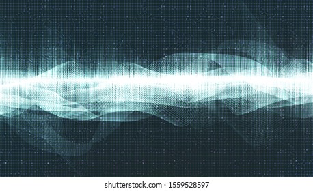 Abstract Digital Sound Wave on Blue Circle Vibration Background,technology and earthquake concept,design for music studio and science,Vector Illustration.