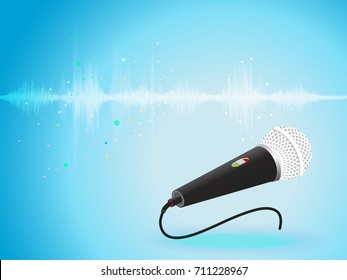 Abstract digital sound wave oscillating with Microphone background vector illustration.