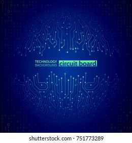 Abstract digital sphere circuit board on the blue background. Technology vector illustration.