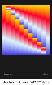 Abstract digital stairway with gradient multicolored stripes on black background. Modern aesthetics, minimalist art. Virtual space dreams. Vector design for creative cover, poster and ad.