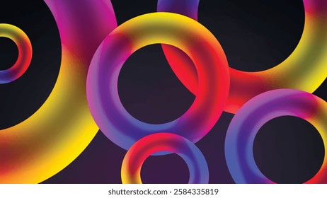 Abstract digital stylish background with circles, rings, minimalist elegant design, neon circular illumination. Modern design for presentations. 3D Vector illustration.