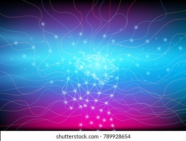 Abstract digital and technological with holographic background. Artificial Intelligence with neural deep learning network. Lines of brainwaves.