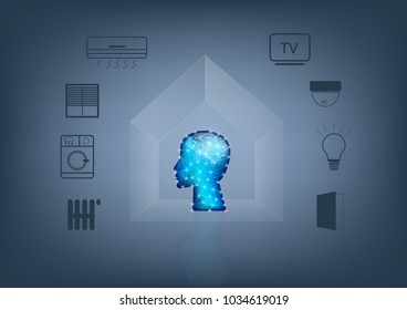 Abstract digital and technology background. Artificial intelligence with smart home resolution.