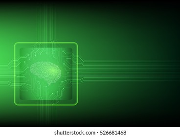 Abstract digital and technology background. Artificial Intelligence with the green circuit design on microchip.