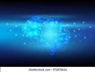 Abstract digital and technology background. Artificial Intelligence with brain and binary code.