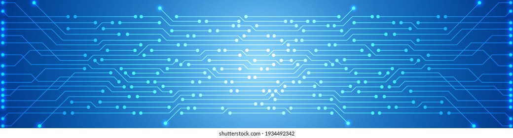 Abstrakter Hintergrund für digitale Technologie, blaues Leiterplattenmuster, Mikrochip, Stromleitung
