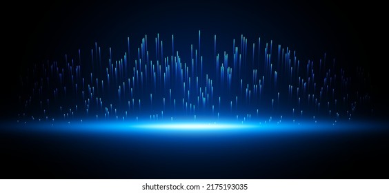 Abstract Digital Technology Background. Blue Light Effects. Digital Equalizer Sound Wave Visualization. Lights Flying Up. Vector for Your Graphic Design.