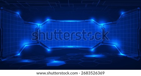 Abstract digital technology background with blue digital futuristic stage with panel curved backdrop.Futuristic technology concepts.Vector illustrations.