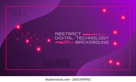 Abstract Digital Technology Background with Circuit Elements and Neon Purple Elements