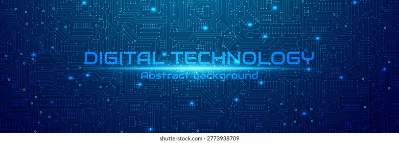 Abstract digital technology background with circuit board patterns, glowing dots, and futuristic design.
