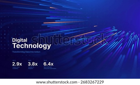 Abstract Digital Technology Background with Flowing Data Lines and Glowing Elements on Dark Gradient. Perfect For AI, Big Data, Software Design and Innovation Tech Science Themes. Vector Illustration.