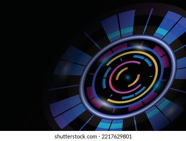 Abstrakter Hintergrund der Digitaltechnologie, futuristischer Kreis und leuchtendes Licht auf dunklem Hintergrund