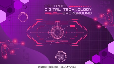 Abstract digital technology background with futuristic cyber eye screen interface and Neon Purple Elements