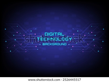 Abstract Digital Technology Background Futuristic Left and right electronic circuits and glowing dots The empty space in the middle places the letters, the back has a square. blue gradient background