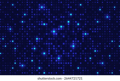 arrière-plan Abstrait technologie numérique avec des carrés de pixels bleus scintillants. Motif futuriste de technologie. Flux de données, science ou conception de cyber-mosaïque. Illustration vectorielle.