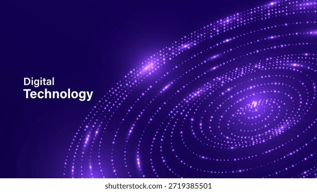 Abstract Digital Technology Background With Glowing Data Wave Patterns. Big data visualization. Abstract digital background of moving particles. Information space flow. 
