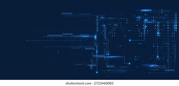 Abstract Digital Technology Background with Glowing Blue Lines and Circuit Elements