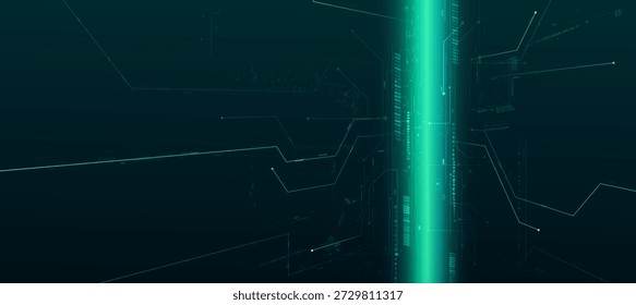 Abstract Digital Technology Background with Glowing Green Lines and Circuit Elements
