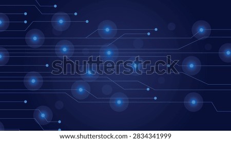 Abstract Digital Technology Background with Glowing Blue Particles and Circuit Lines Vector Design