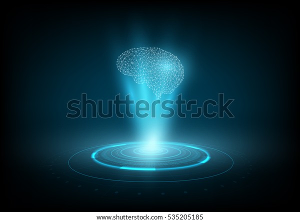 Abstract digital and technology background.\
Hologram of an Artificial\
Intelligence.