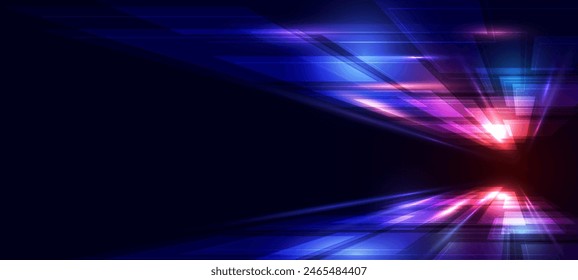 Abstract digital technology background. Innovation high-tech future, network connection, speed movement, AI, metaverse, communication, big data, data transfer, Network, cyber light trails.