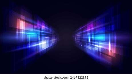 Abstract digital technology background. Innovation high-tech future, network connection, speed movement, AI, metaverse, communication, big data, data transfer, Network, cyber light trails.