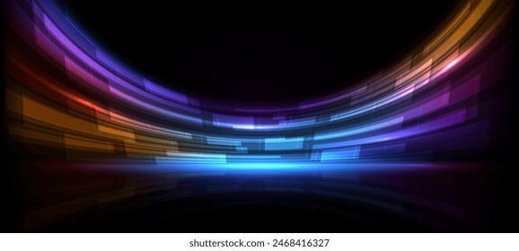 Abstract digital technology background. Innovation high-tech future, network connection, speed movement, AI, metaverse, communication, big data, data transfer, Network, cyber light trails.