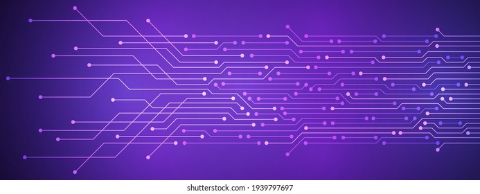 Abstract Digital Technology Background, purple circuit board pattern, microchip, power line