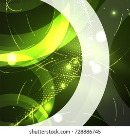 Abstract digital technology background, round shape with glowing effects on dark space