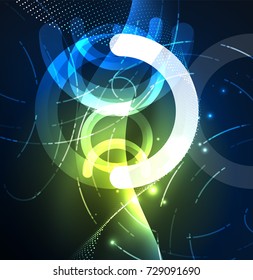 Abstract digital technology background, round shape with glowing effects on dark space