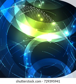 Abstract digital technology background, round shape with glowing effects on dark space