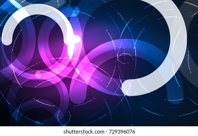 Abstract digital technology background, round shape with glowing effects on dark space