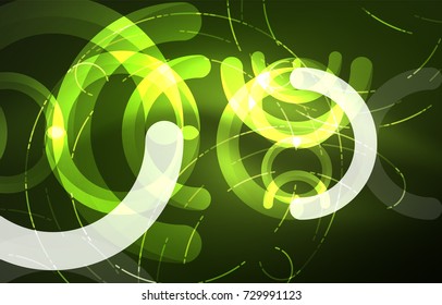 Abstract digital technology background, round shape with glowing effects on dark space