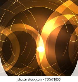 Abstract digital technology background, round shape with glowing effects on dark space