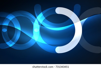 Abstract digital technology background, round shape with glowing effects on dark space