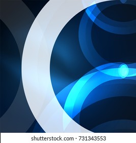 Abstract digital technology background, round shape with glowing effects on dark space