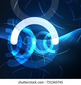 Abstract digital technology background, round shape with glowing effects on dark space