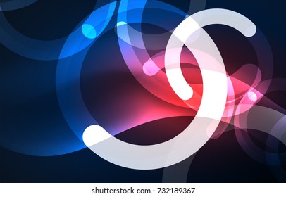 Abstract digital technology background, round shape with glowing effects on dark space
