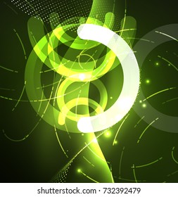 Fundo abstrato da tecnologia digital, forma redonda com efeitos brilhantes no espaço escuro