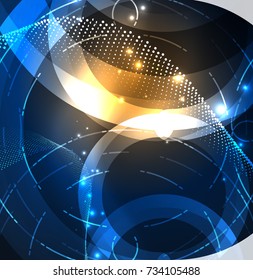 Abstract digital technology background, round shape with glowing effects on dark space