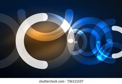 Abstract digital technology background, round shape with glowing effects on dark space