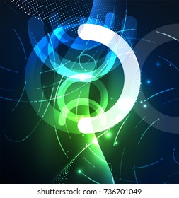 Abstract digital technology background, round shape with glowing effects on dark space