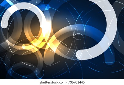 Abstract digital technology background, round shape with glowing effects on dark space