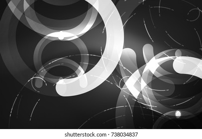 Abstract digital technology background, round shape with glowing effects on dark space