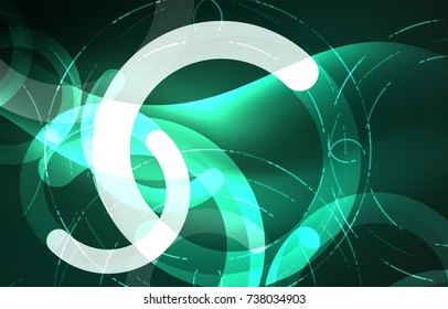 Resumen del fondo de la tecnología digital, forma redonda con efectos brillantes en el espacio oscuro