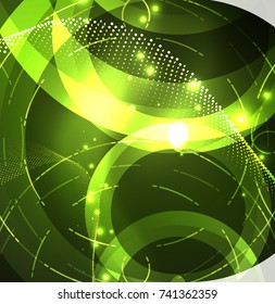 Abstract digital technology background, round shape with glowing effects on dark space