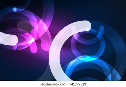 Abstract digital technology background, round shape with glowing effects on dark space