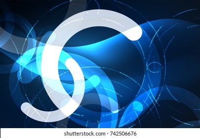 Abstract digital technology background, round shape with glowing effects on dark space